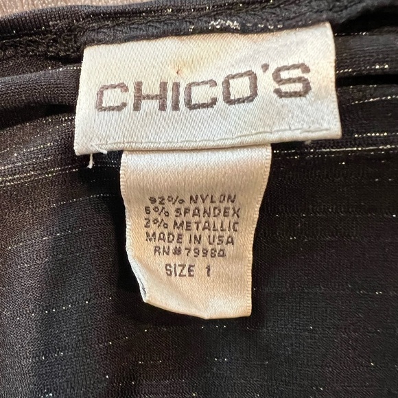 Chico’s Womens Black Silver Metallic Long Sleeves Round Neck Basic size 1/8 - Picture 4 of 6